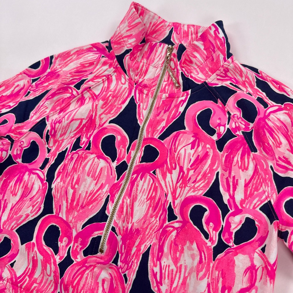 Lilly Pulitzer Skipper Popover XS Gimme Some Leg Flamingo Half Zip Sweatshirt